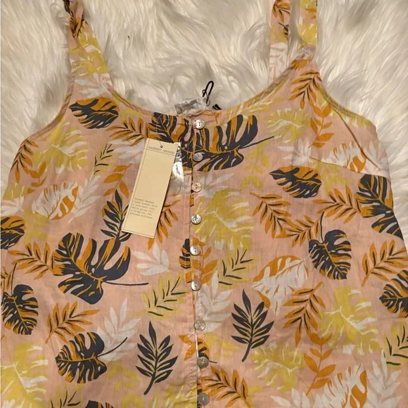 Tropical Leaf Print Linen Tank and Shorts Set - Picture 3 of 4